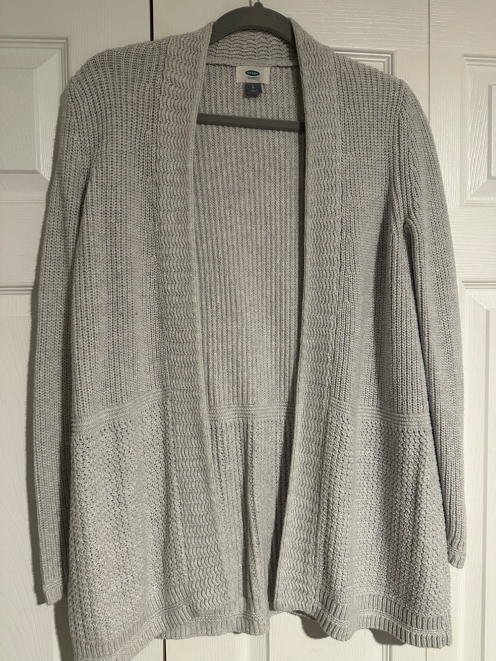 Old Navy Light Gray Open-Front Textured Knit Cardigan